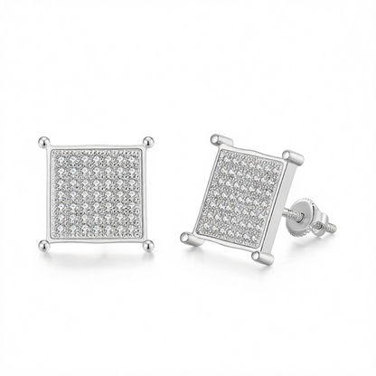 Cubic Zirconia & Silver-Plated Square Stud Earrings