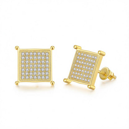 Cubic Zirconia and 18K Gold-Plated Square Stud Earrings, cubic zirconia stud earrings for women, everyday style, side view