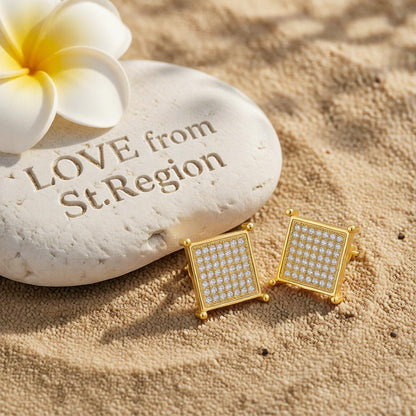 Cubic Zirconia and 18K Gold-Plated Square Stud Earrings, cubic zirconia stud earrings for women, lifestyle look