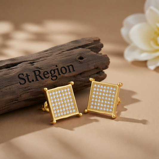 Cubic Zirconia & 18K Gold-Plated Square Stud Earrings