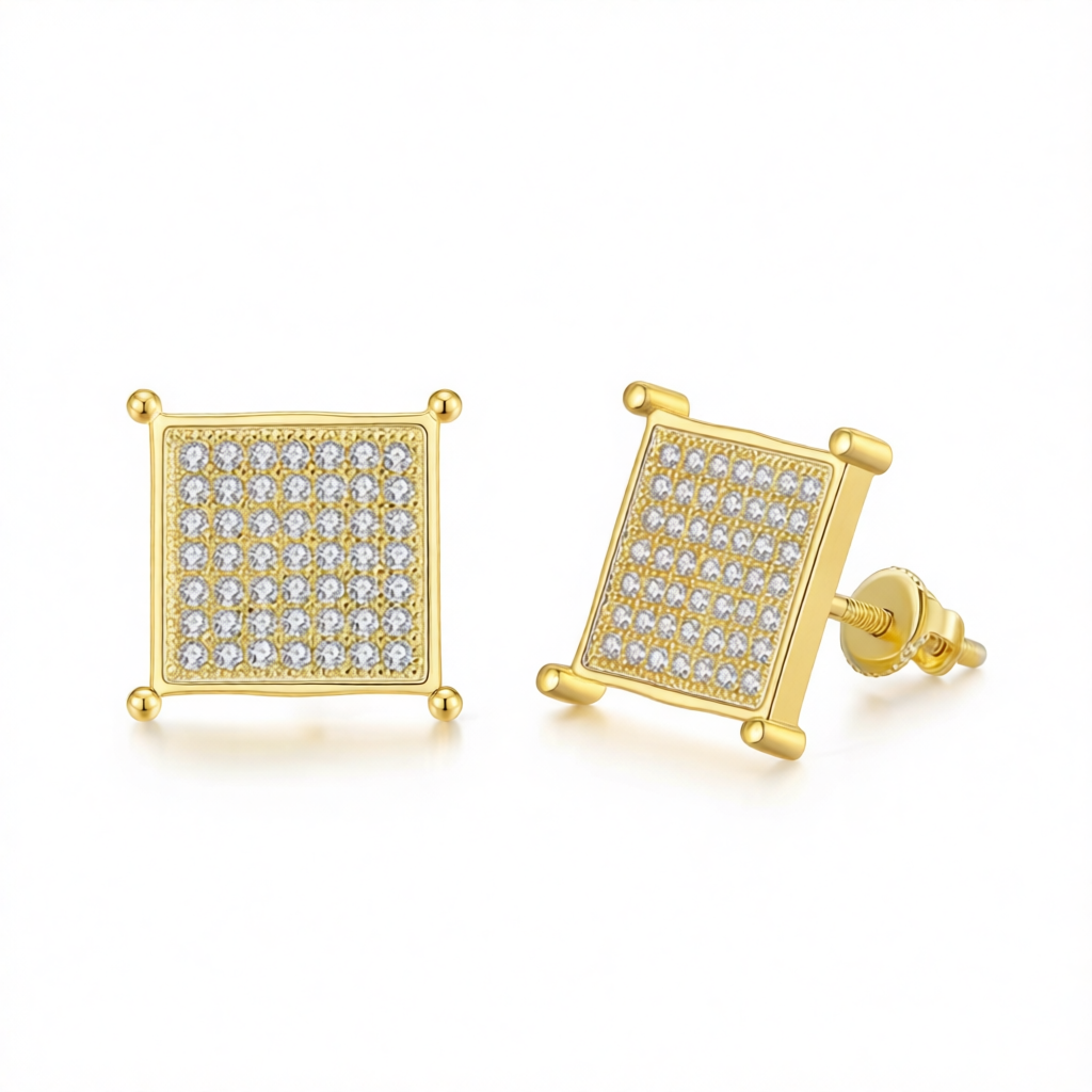 Cubic Zirconia & 18K Gold-Plated Square Stud Earrings