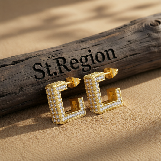Cubic Zirconia & 18K Gold-Plated Square Huggie Earrings