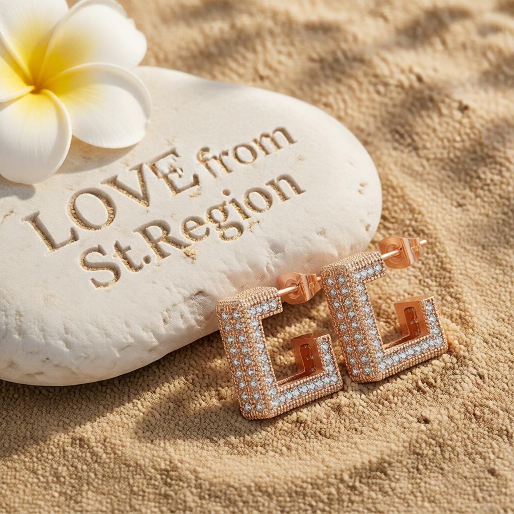 Cubic Zirconia and 18K Rose Gold-Plated Square Huggie Earrings, rose gold huggie earrings, botanical inspired, lifestyle look