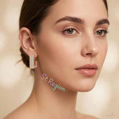 Cubic Zirconia and 18K Rose Gold-Plated Square Huggie Earrings, rose gold huggie earrings, botanical inspired, styled look