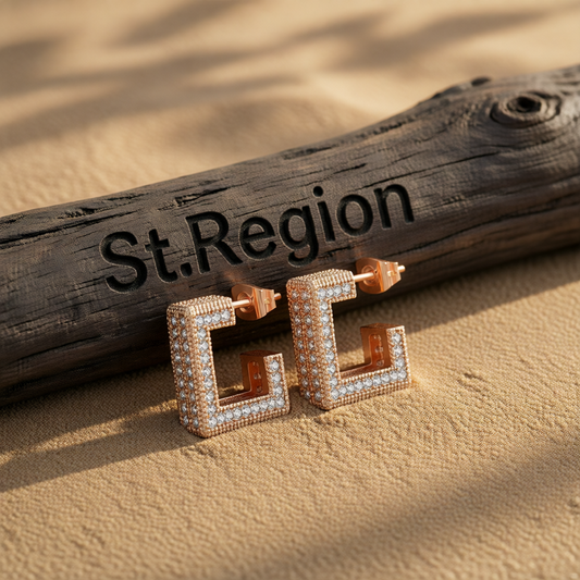 Cubic Zirconia & 18K Rose Gold-Plated Square Huggie Earrings