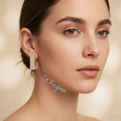 Cubic Zirconia & 18K Rose Gold-Plated Square Huggie Earrings