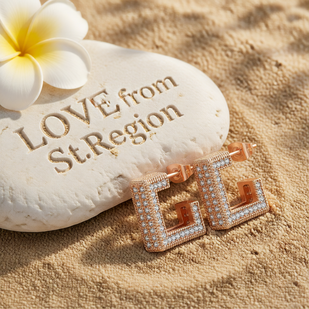 Cubic Zirconia & 18K Rose Gold-Plated Square Huggie Earrings