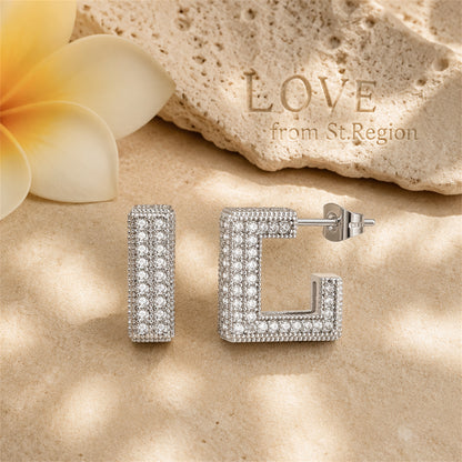 Cubic Zirconia & Silver-Plated Square Huggie Earrings