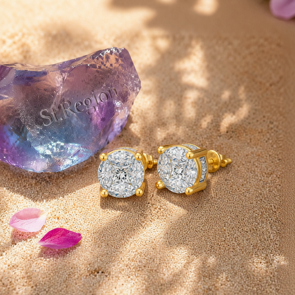 Marquise Crystal & Cubic Zirconia Round Stud Earrings