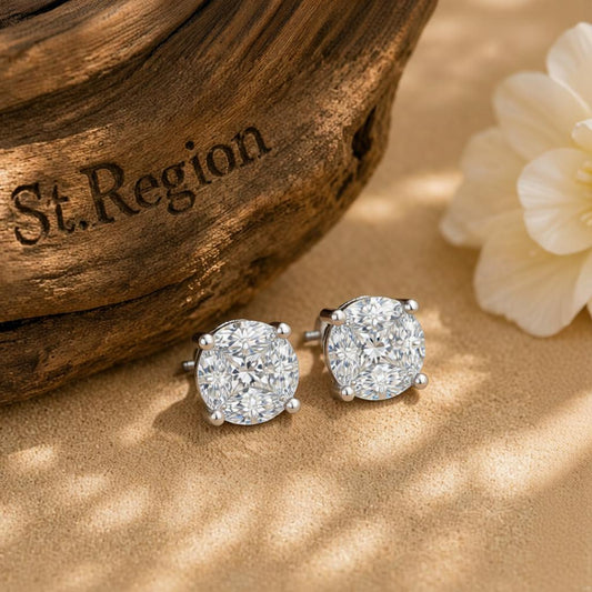 Crystal & Cubic Zirconia Marquise Round Stud Earrings