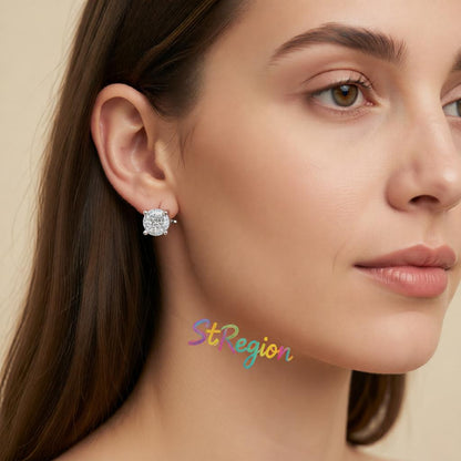 Crystal and Cubic Zirconia Marquise Round Stud Earrings, stud earrings for women, vintage-inspired design, styled look