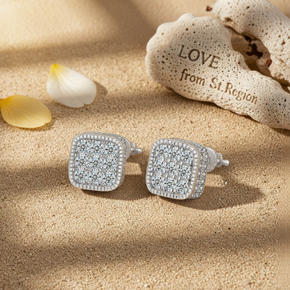 Cubic Zirconia & Silver-Plated Rounded Square Stud Earrings
