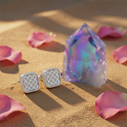 Cubic Zirconia & Silver-Plated Rounded Square Stud Earrings
