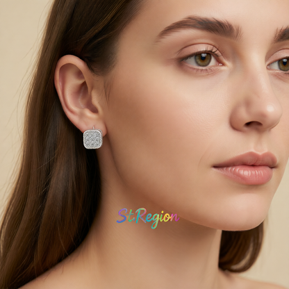 Cubic Zirconia & Silver-Plated Rounded Square Stud Earrings