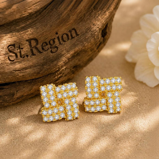 Cubic Zirconia & 18K Gold-Plated Windmill Stud Earrings