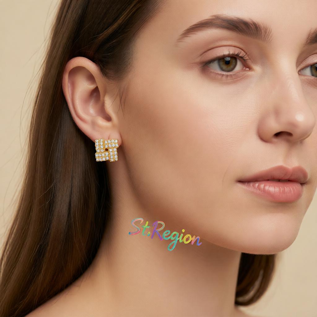 Cubic Zirconia and 18K Gold-Plated Windmill Stud Earrings, gold stud earrings for women, vintage-inspired design, styled look