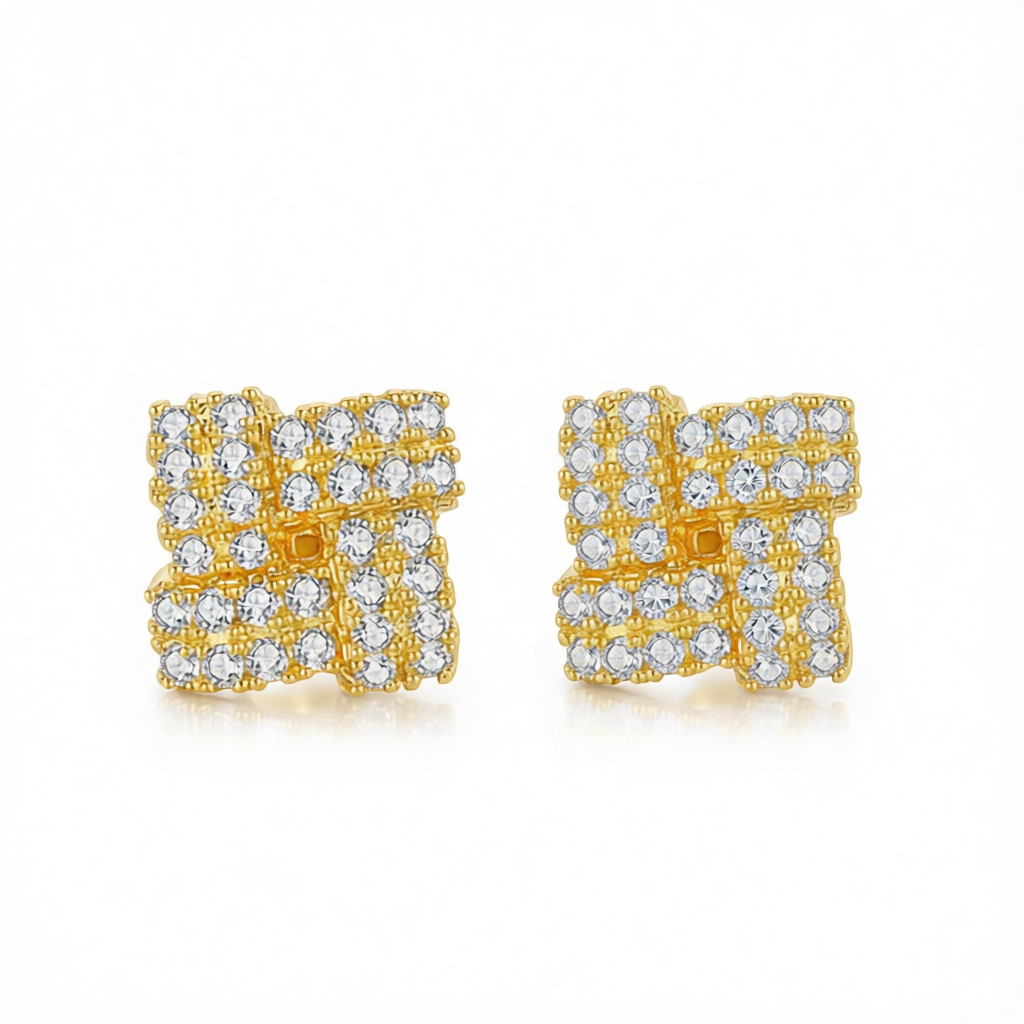 Cubic Zirconia & 18K Gold-Plated Windmill Stud Earrings
