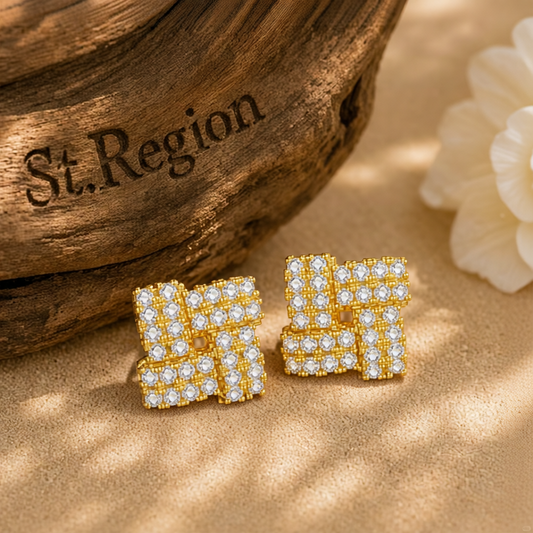 Cubic Zirconia & 18K Gold-Plated Windmill Stud Earrings