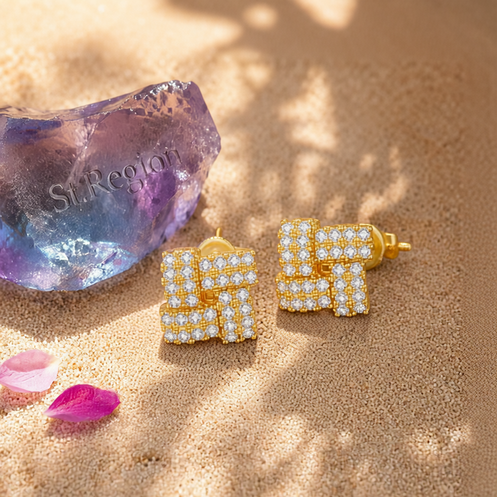 Cubic Zirconia & 18K Gold-Plated Windmill Stud Earrings