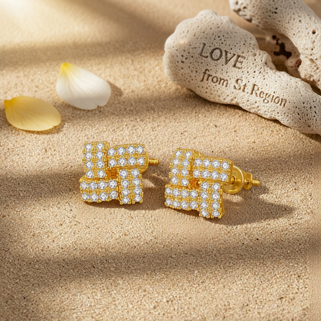 Cubic Zirconia & 18K Gold-Plated Windmill Stud Earrings