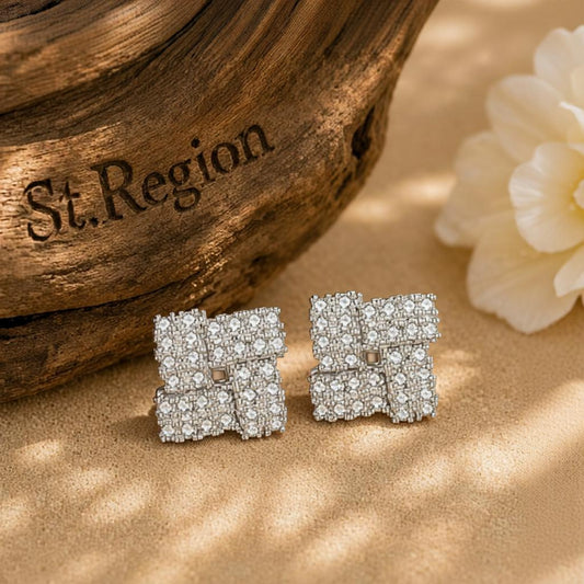 Cubic Zirconia & Silver-Plated Windmill Stud Earrings