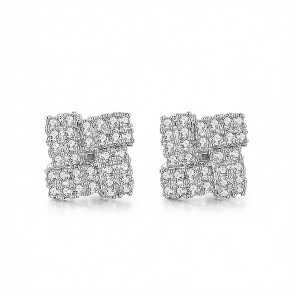 Cubic Zirconia and Silver-Plated Windmill Stud Earrings, cubic zirconia stud earrings for women, side view
