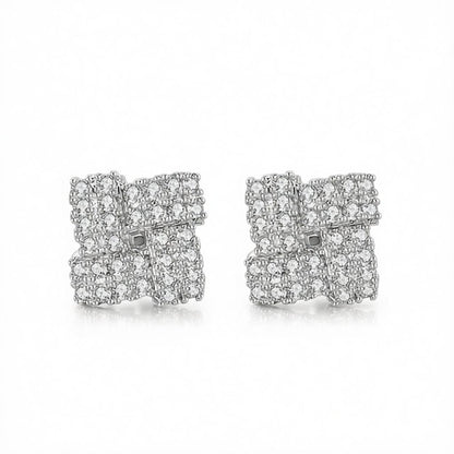 Cubic Zirconia and Silver-Plated Windmill Stud Earrings, cubic zirconia stud earrings for women, side view