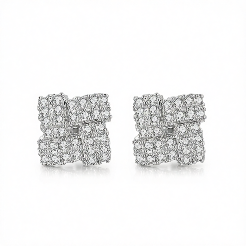 Cubic Zirconia & Silver-Plated Windmill Stud Earrings