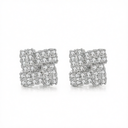Cubic Zirconia & Silver-Plated Windmill Stud Earrings