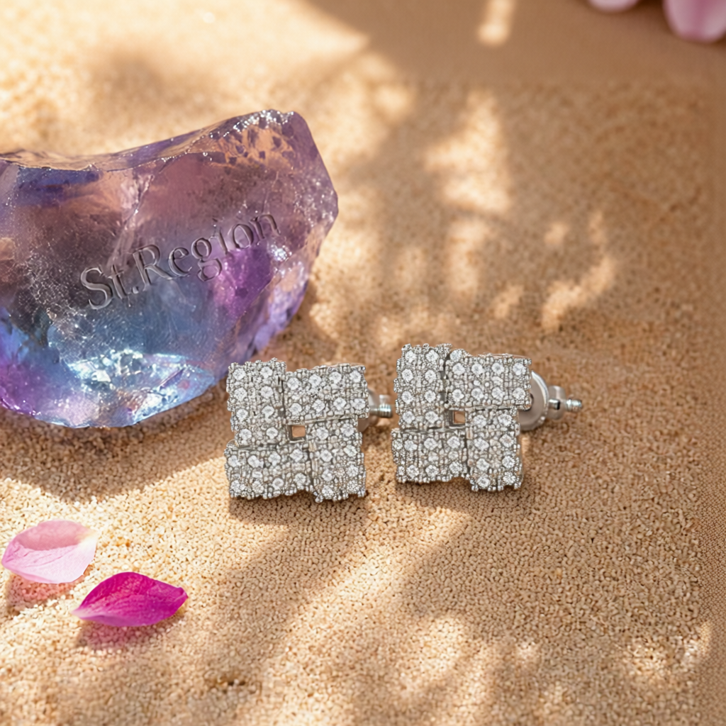 Cubic Zirconia & Silver-Plated Windmill Stud Earrings