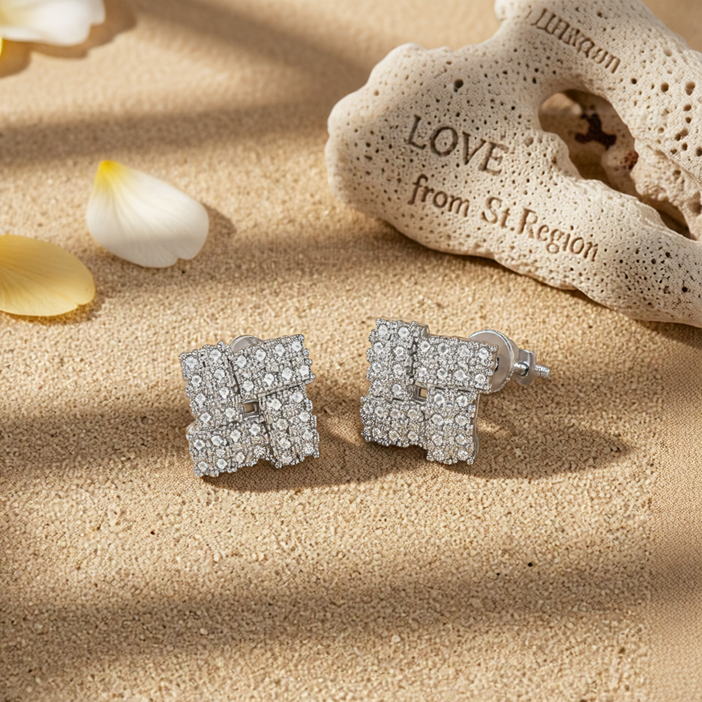 Cubic Zirconia & Silver-Plated Windmill Stud Earrings