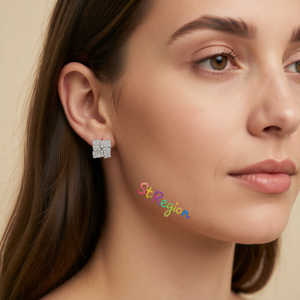 Cubic Zirconia & Silver-Plated Windmill Stud Earrings