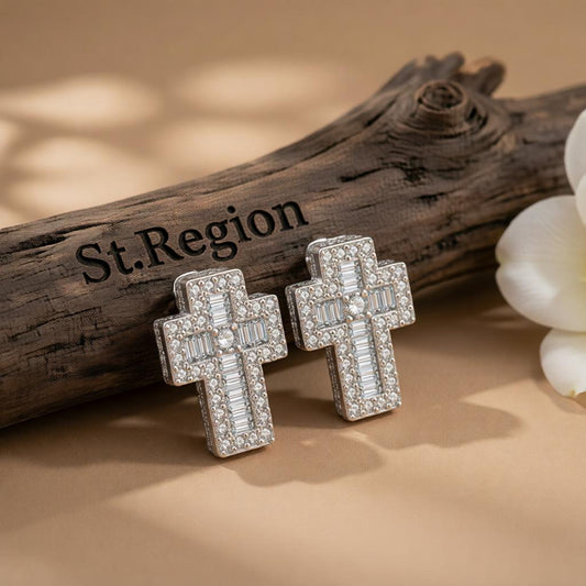 Crystal & Cubic Zirconia Silver-Plated Cross Stud Earrings