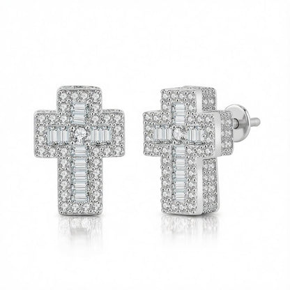 Crystal and Cubic Zirconia Silver-Plated Cross Stud Earrings, cubic zirconia stud earrings for women, side view
