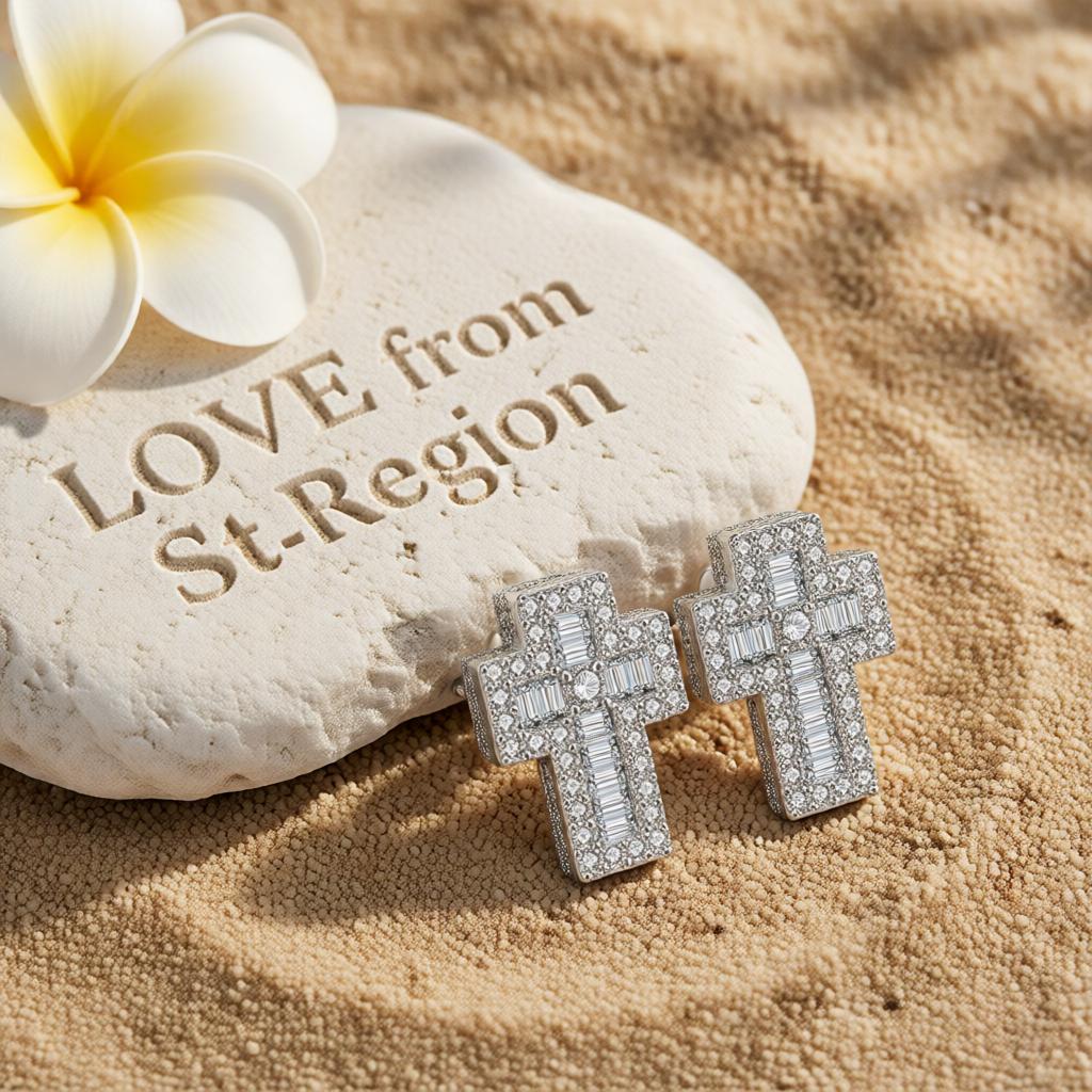 Crystal and Cubic Zirconia Silver-Plated Cross Stud Earrings, cubic zirconia stud earrings for women, lifestyle look