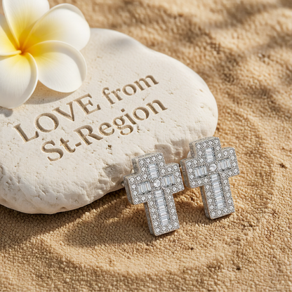 Crystal & Cubic Zirconia Silver-Plated Cross Stud Earrings