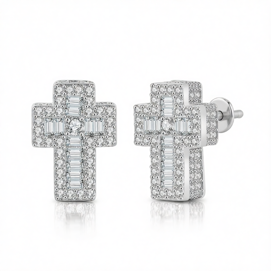 Crystal & Cubic Zirconia Silver-Plated Cross Stud Earrings