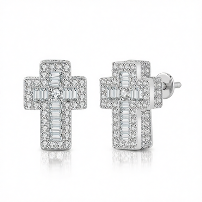 Crystal & Cubic Zirconia Silver-Plated Cross Stud Earrings