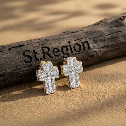 Crystal & Cubic Zirconia Two-Tone Cross Stud Earrings