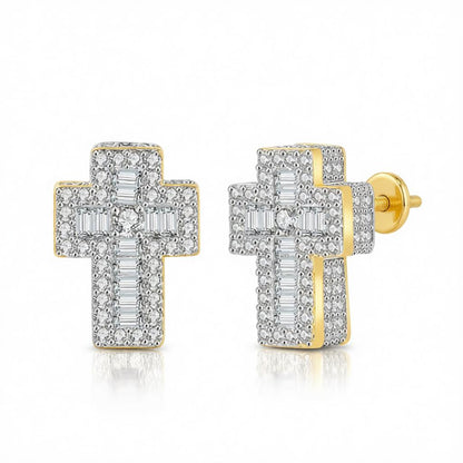 Crystal & Cubic Zirconia Two-Tone Cross Stud Earrings