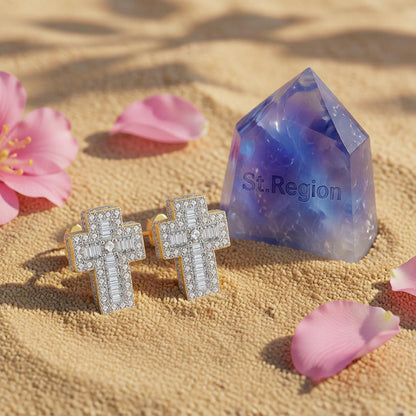 Crystal & Cubic Zirconia Two-Tone Cross Stud Earrings