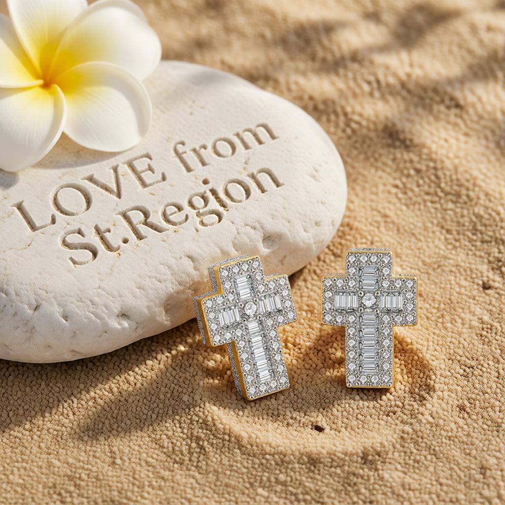 Crystal & Cubic Zirconia Two-Tone Cross Stud Earrings