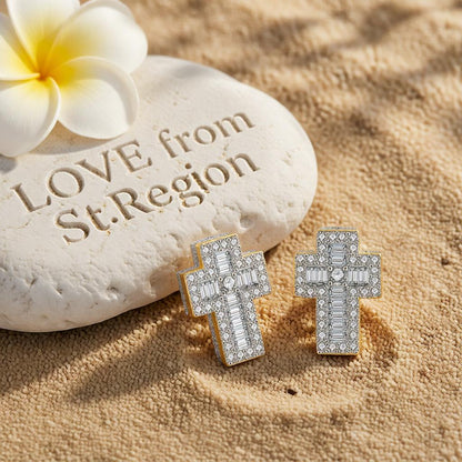 Crystal & Cubic Zirconia Two-Tone Cross Stud Earrings