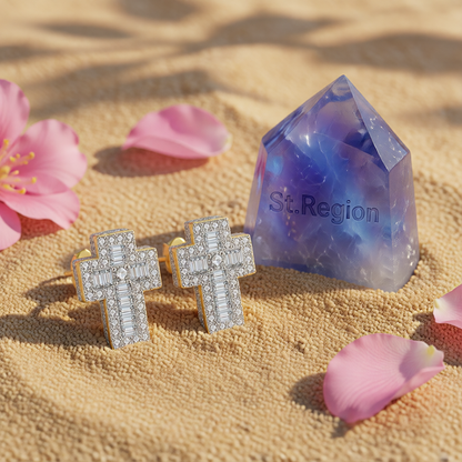Crystal & Cubic Zirconia Two-Tone Cross Stud Earrings