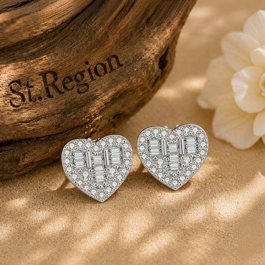 Crystal and Cubic Zirconia Silver-Plated Heart Stud Earrings, cubic zirconia stud earrings for women, front view