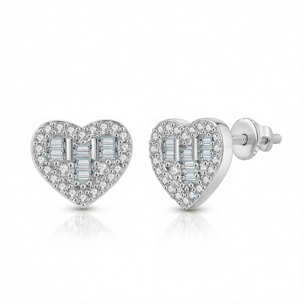 Crystal & Cubic Zirconia Silver-Plated Heart Stud Earrings