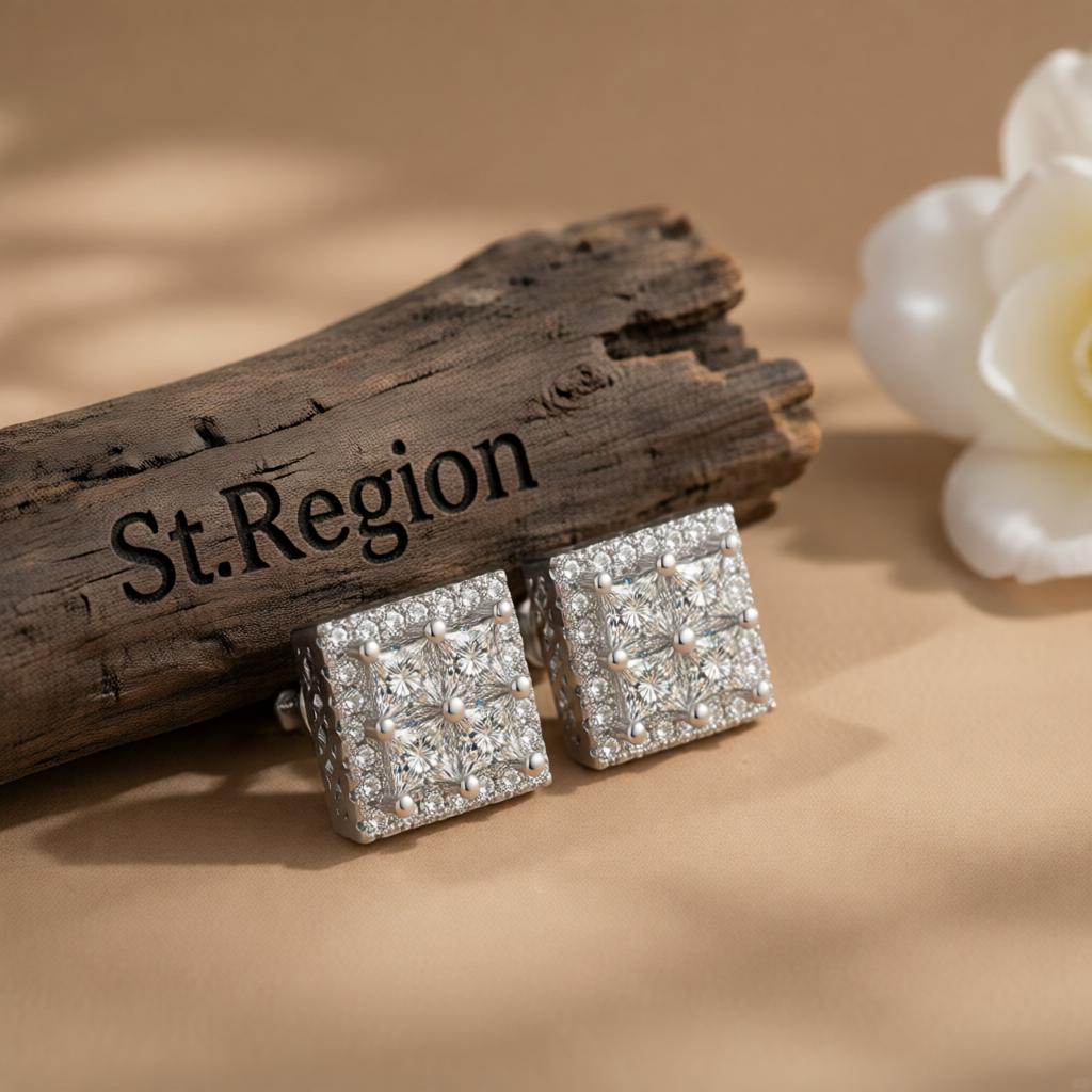 Crystal & Cubic Zirconia Silver-Plated Square Stud Earrings