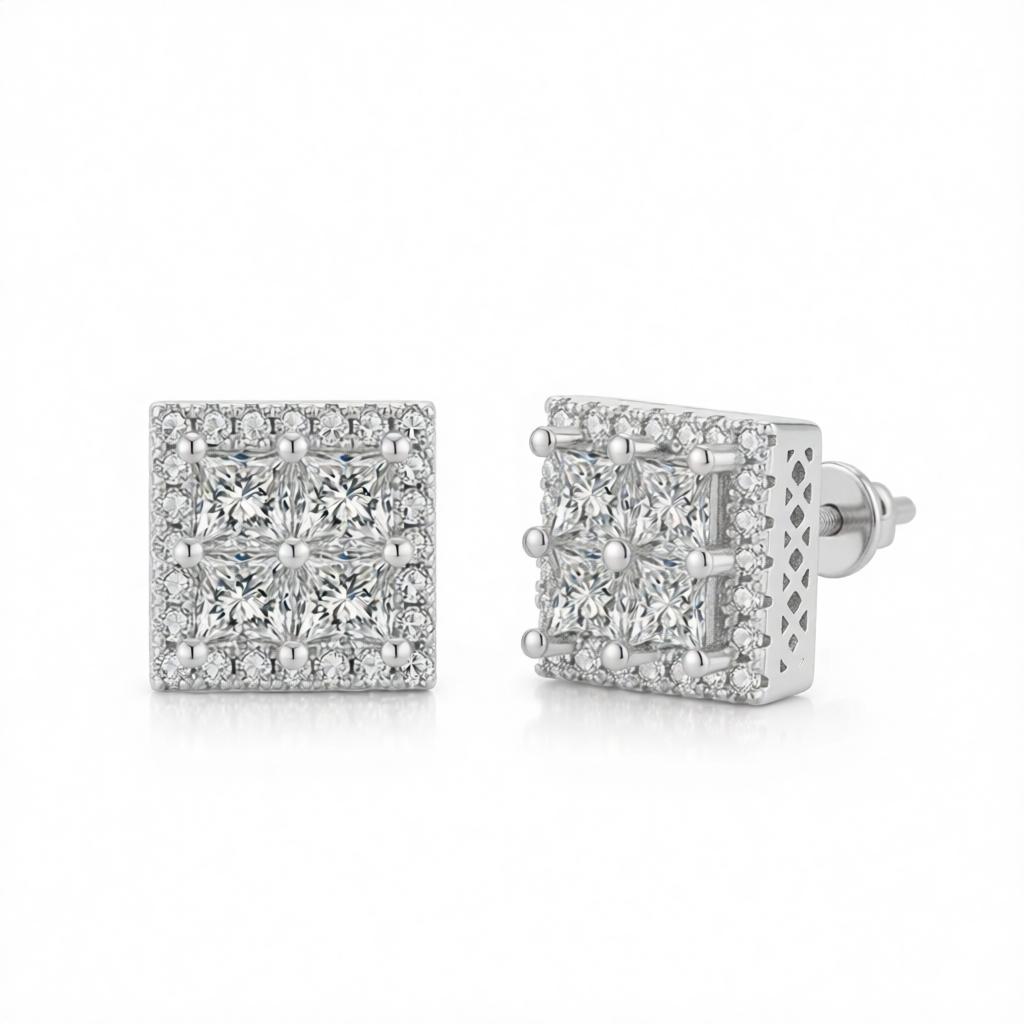 Crystal & Cubic Zirconia Silver-Plated Square Stud Earrings