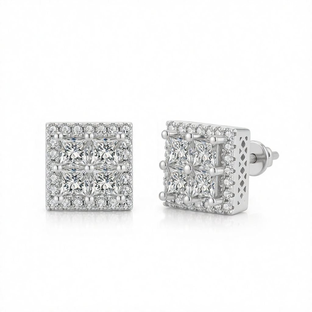 Crystal & Cubic Zirconia Silver-Plated Square Stud Earrings