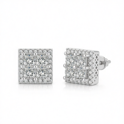 Crystal & Cubic Zirconia Silver-Plated Square Stud Earrings